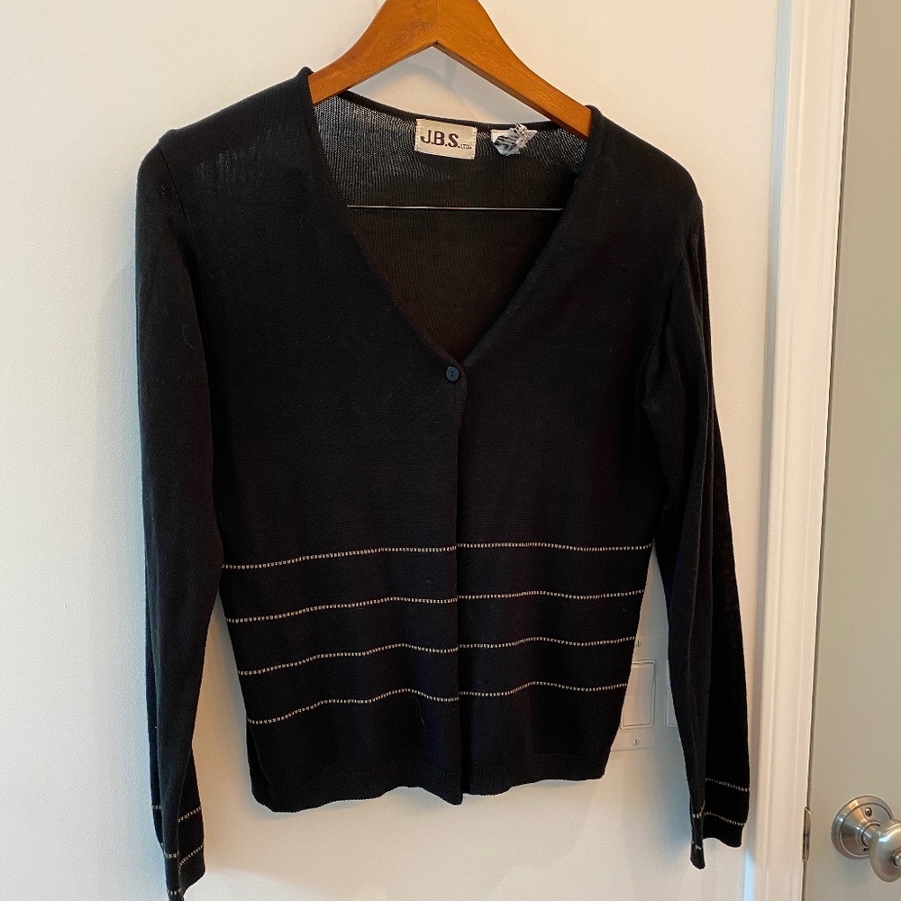 Black Cardigan with Tan Stripes